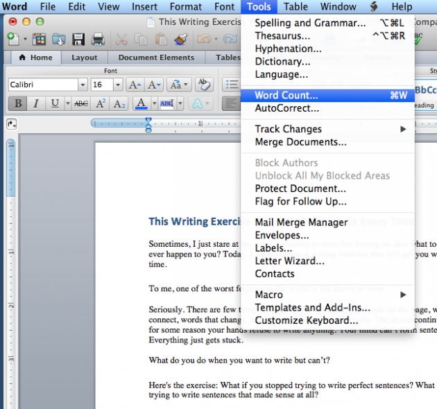 word count on word for mac 2011