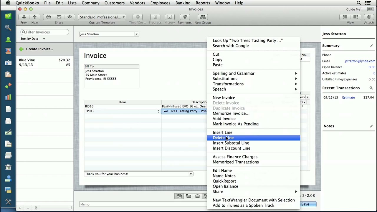 emailing invoices on quickbooks for mac